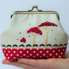 Toadstool embroidered clutch purse fly agaric and lace