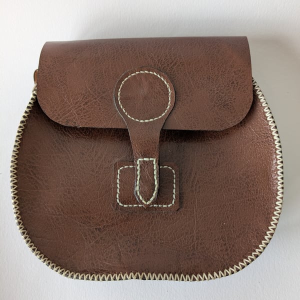 Leather Shoulder Bag - Cross over stitching