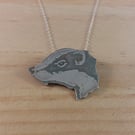 Sterling Silver Badger Head Necklace (201025E)