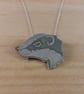 Sterling Silver Badger Head Necklace (201025E)