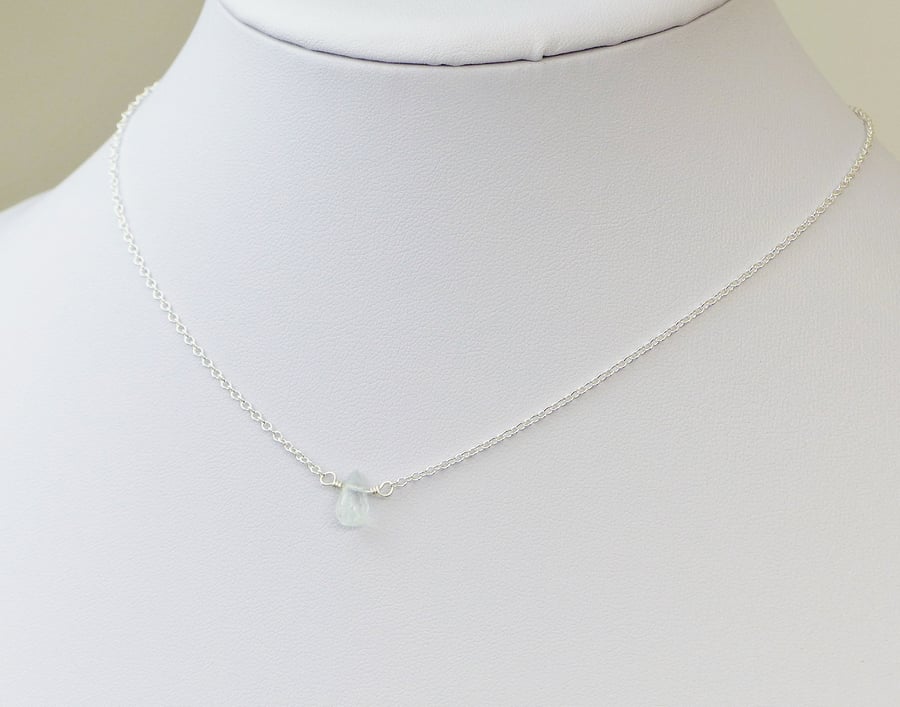 Dainty Aquamarine Gemstone Pendant, Sterling Silver March birthstone gift