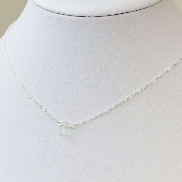 Dainty Aquamarine Gemstone Pendant, Sterling Silver March birthstone gift