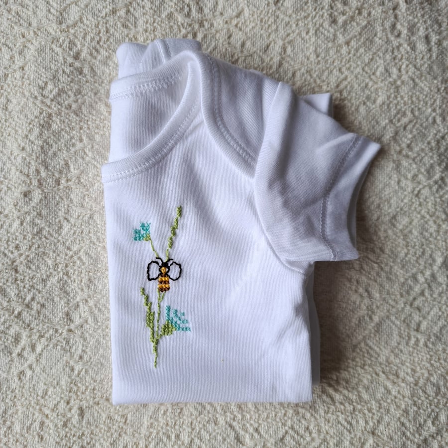 Bee, Baby Vest, age 0-3 months, hand embroidered