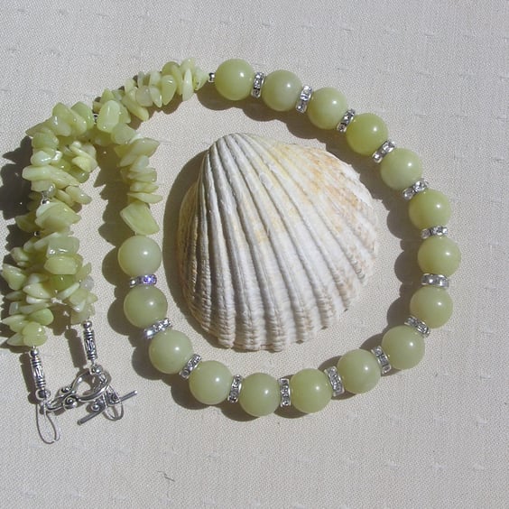 Lemon Jade Crystal Gemstone Beaded Statement Necklace "Alana"