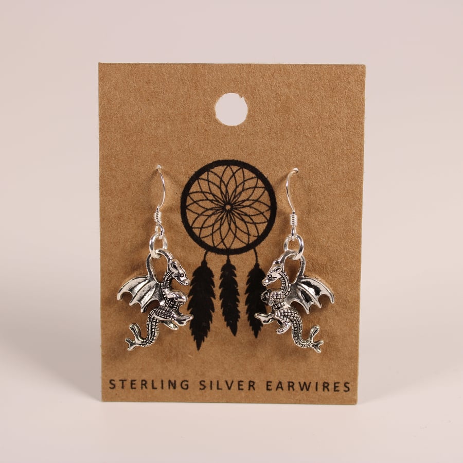 Dragon Drop Dangle Earrings with 925 Sterling Silver Earwires