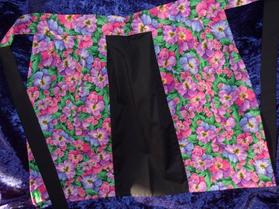 REDUCED PRICE Three Panel Half Apron with Pansies