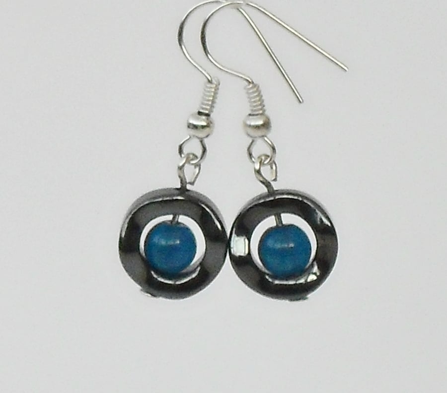 Hematite and blue apatite earrings 