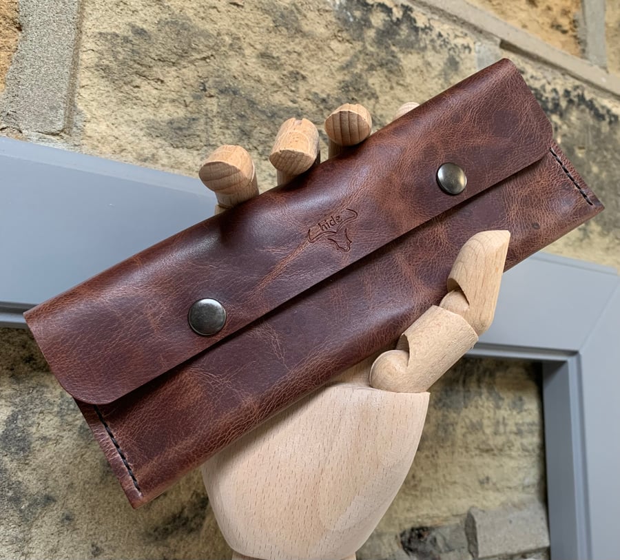 Multi purpose handmade brown leather unisex pouch