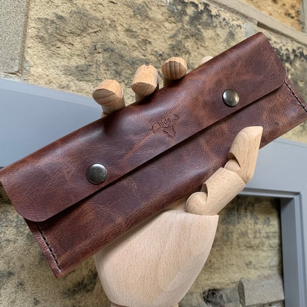 Multi purpose handmade brown leather unisex pouch - Father’s Day