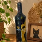 Hand Painted Cat Bottle Vase Black & Gold Cat Art Decor Upcycled Cat Lover Gift
