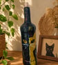 Hand Painted Cat Bottle Vase Black & Gold Cat Art Decor Upcycled Cat Lover Gift