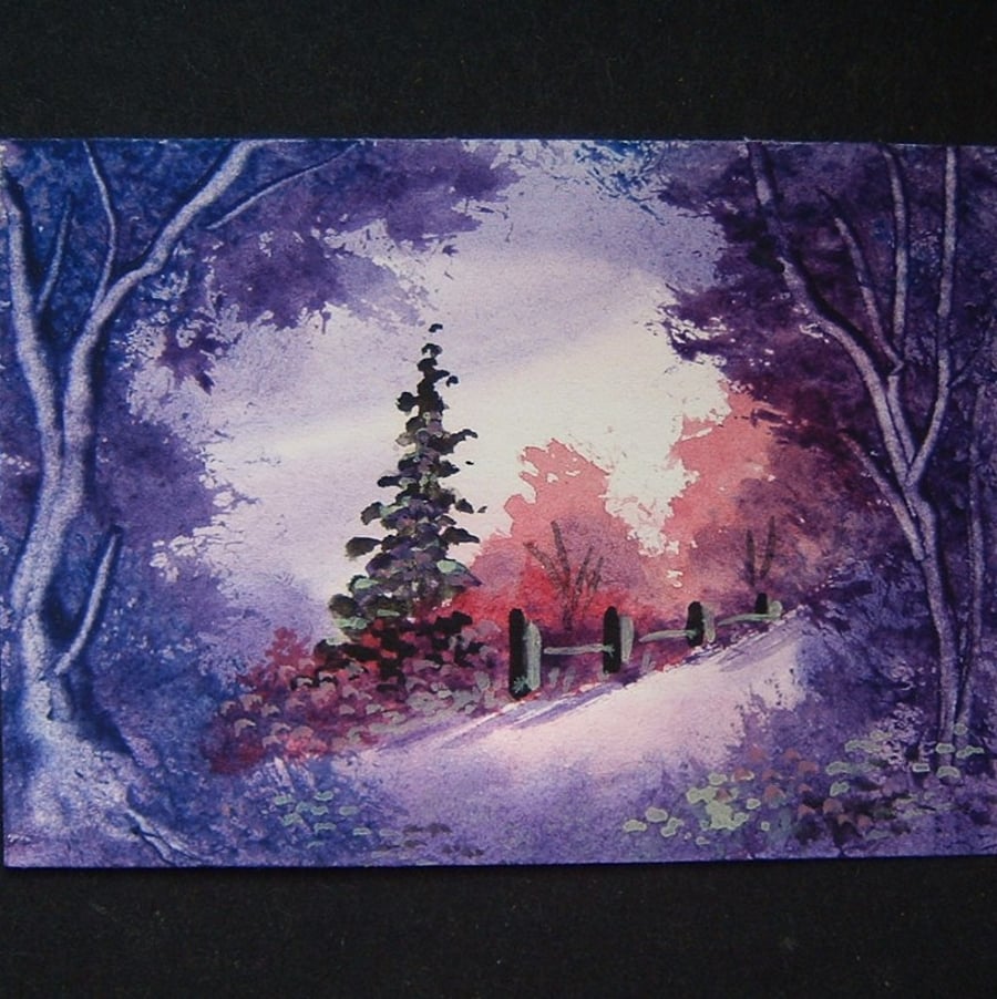 purple landscape original art painting aceo ref 97