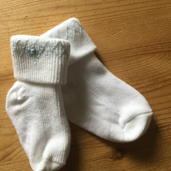 Hand Smocked Baby Socks, Pale Blue