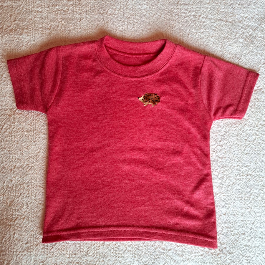 Hedgehog, T-shirt, age 3-6 months, hand embroidered