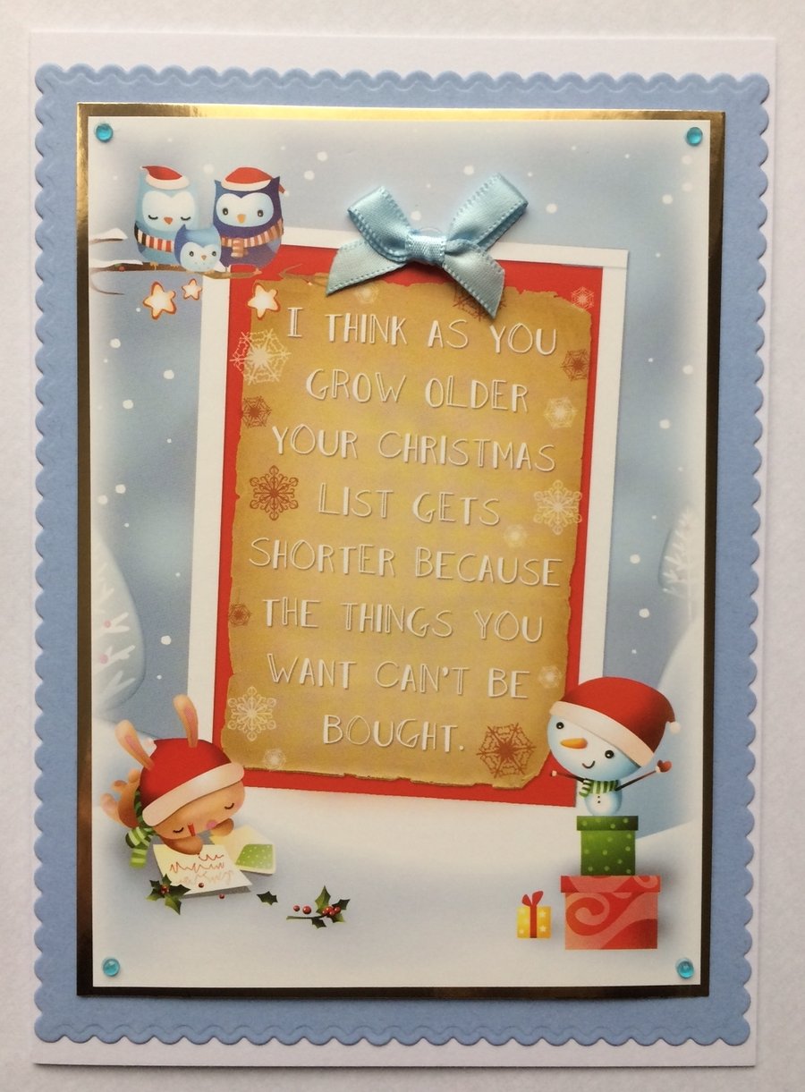 Handmade Christmas Card Xmas List The Things You Want Can't Be Bought