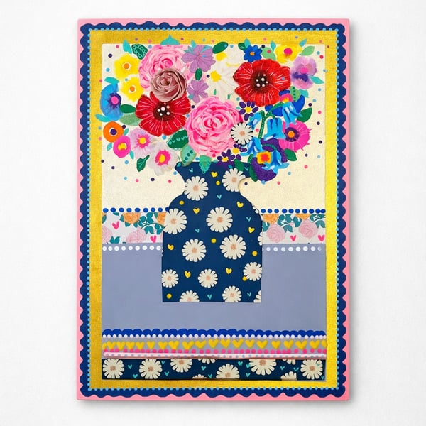 Daisy and Bluebell Flower Art