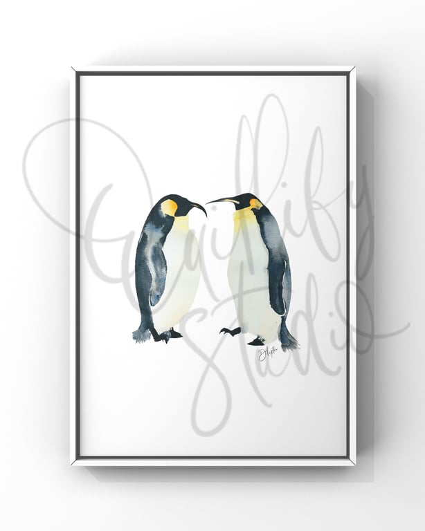 Watercolour Print Penguins Noodle And Skip 