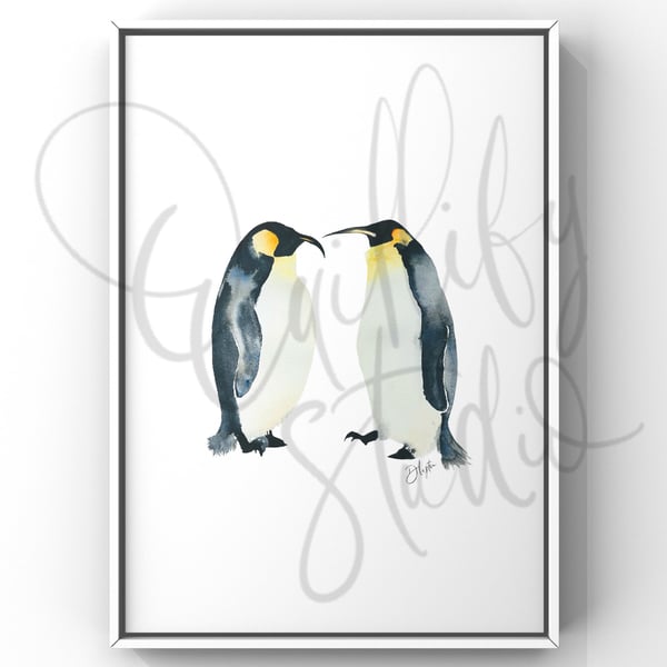 Watercolour Print Penguins Noodle And Skip 