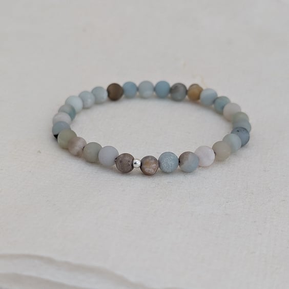 Amazonite gemstone stretch bracelet with sterling silver detail 