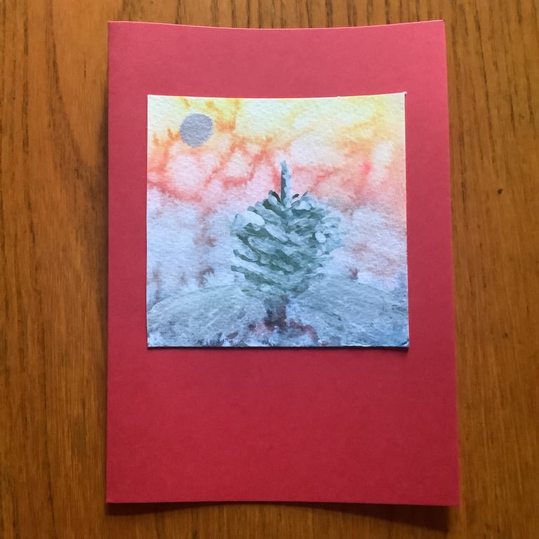 Hand-painted Christmas Yule Card 'Little icy tree'