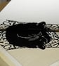 Black Cat Amore - Original Linocut Print - Image 3