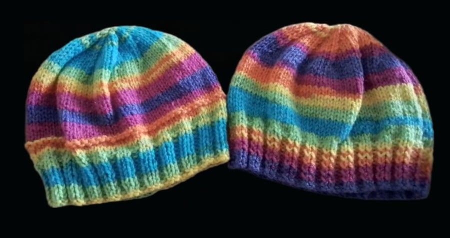 Rainbow Beanies 0 - 6 mths