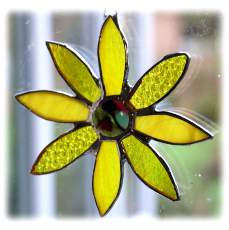 SOLD Sunflower Suncatcher Handmade Stained Glass Flower Fused