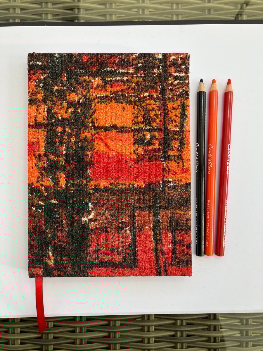 Handmade A5 Journal with Orange and Red Abstract 1950's Vintage Fabric
