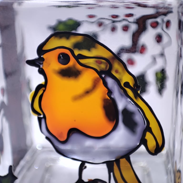 Wee candle holder, hand painted robin