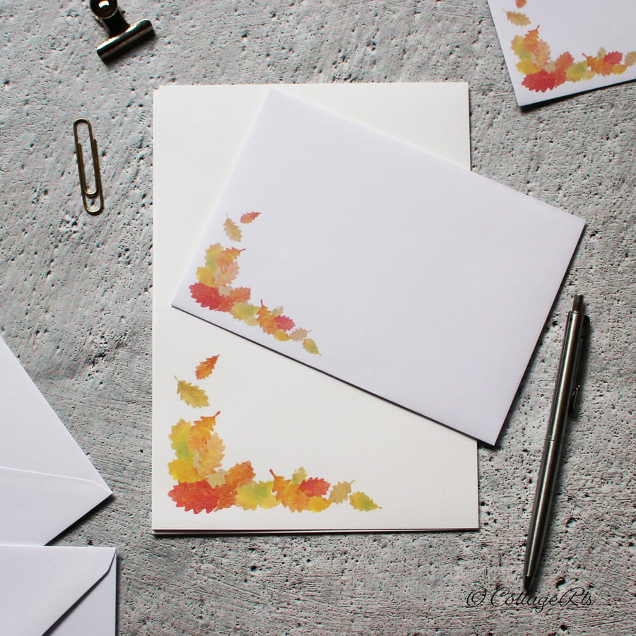Autumn Leaves Letter Writing Paper and Envelopes Hand Designed By CottageRts