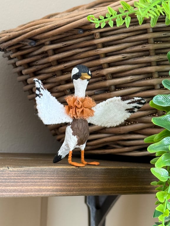 Brown White Indian Runner Duck Spun Cotton Miniature Art Doll