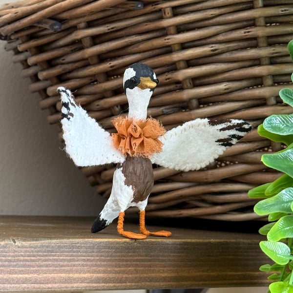 Brown White Indian Runner Duck Spun Cotton Miniature Art Doll