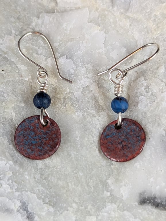Natural Frosted American Blue Turquoise  copper enamelled earrings