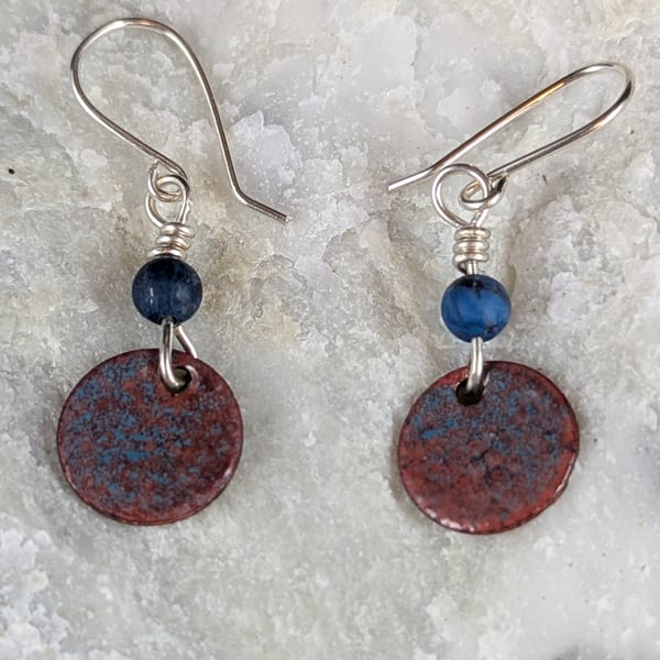 Natural Frosted American Blue Turquoise  copper enamelled earrings