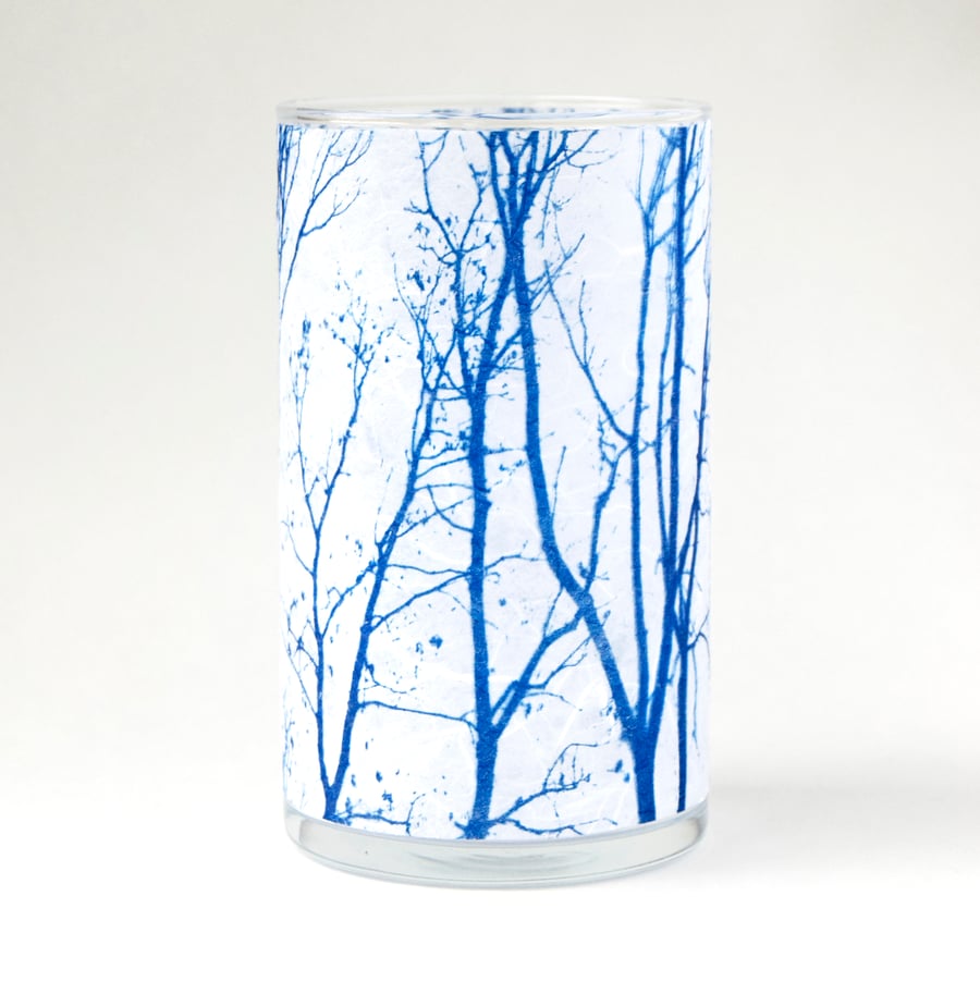 Branch Cyanotype Blue and White Medium Cylinder Vase 