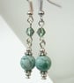 Handmade green fire agate & crystal earrings - Image 1