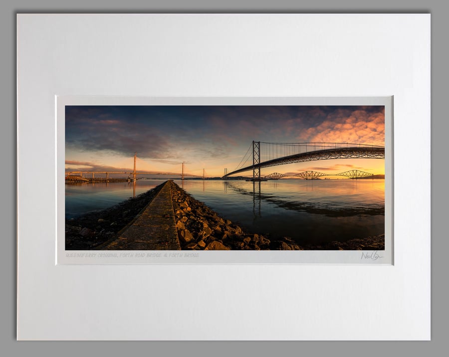 The Three Forth Road & Rail Bridges Scotland at Dawn - A3 (50x40cm) Unframed Sco