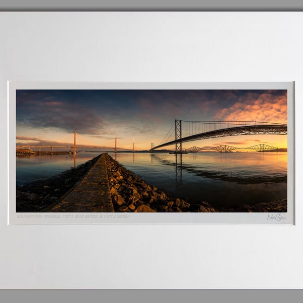 The Three Forth Road & Rail Bridges Scotland at Dawn - A3 (50x40cm) Unframed Sco