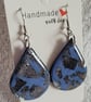 Handmade Polymer Clay Blue and Silver Teardrop Earrings. 316 Stainless Steel  - Image 2