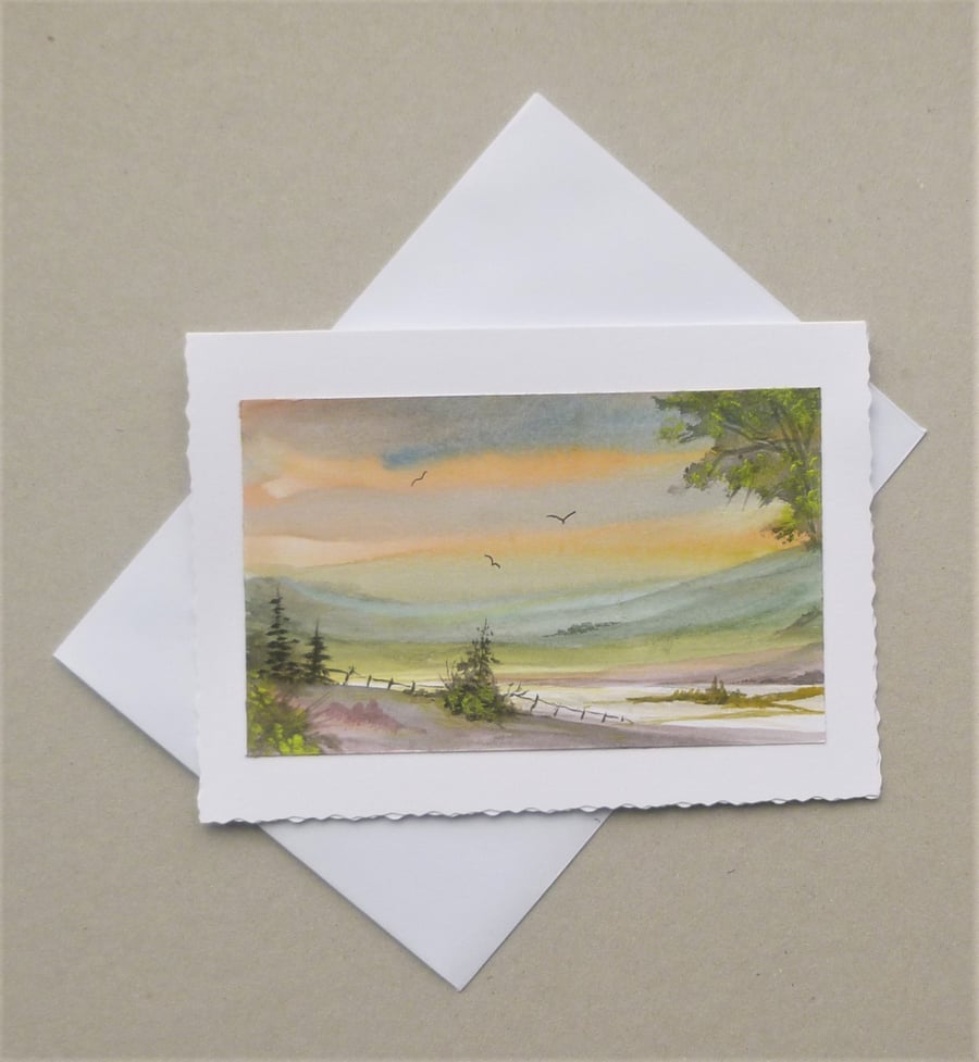 original art landscape watercolour greetings card (ref f 784 H1 )