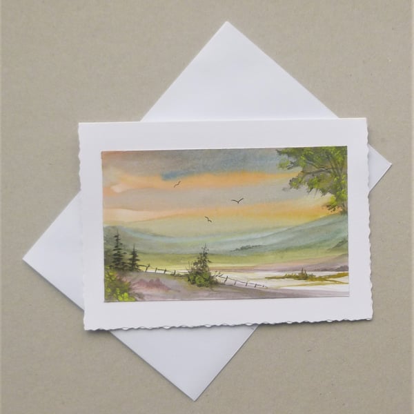 original art landscape watercolour greetings card (ref f 784 H1 )