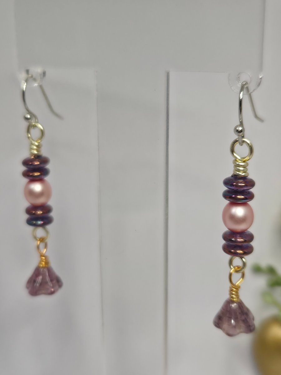 Blush Pearl & Amethyst Glass Drop Earrings