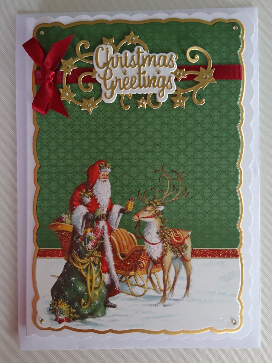 Christmas Card Santa Rudolph the Reindeer Sleigh & Gifts v2 3D Luxury Handmade