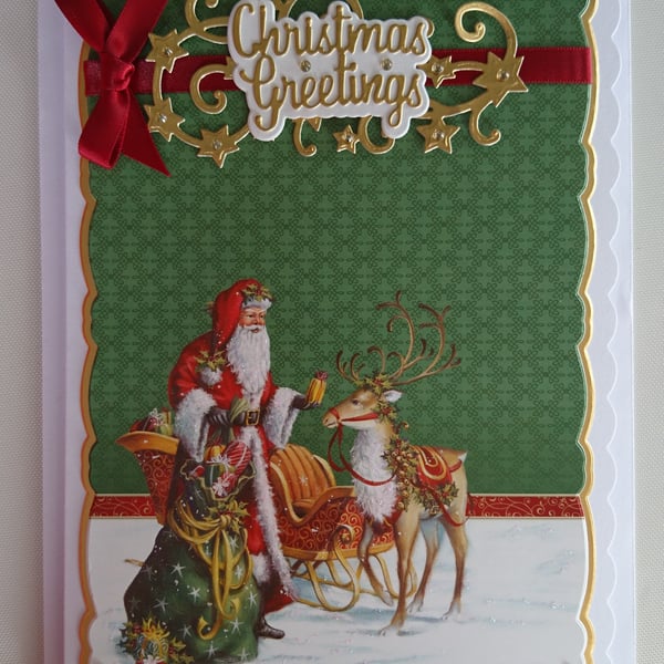 Christmas Card Santa Rudolph the Reindeer Sleigh & Gifts v2 3D Luxury Handmade