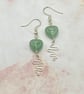 Green aventurine heart earrings with wirework zigzags