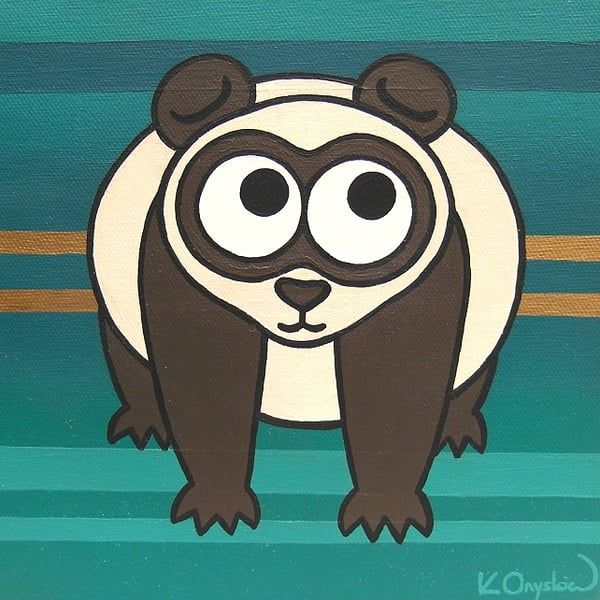 Panda Painting - cute acrylic nursery art with teal green stripes