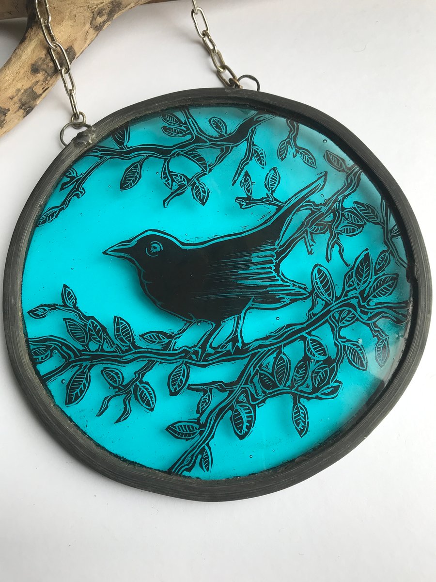 Bird stained glass panel