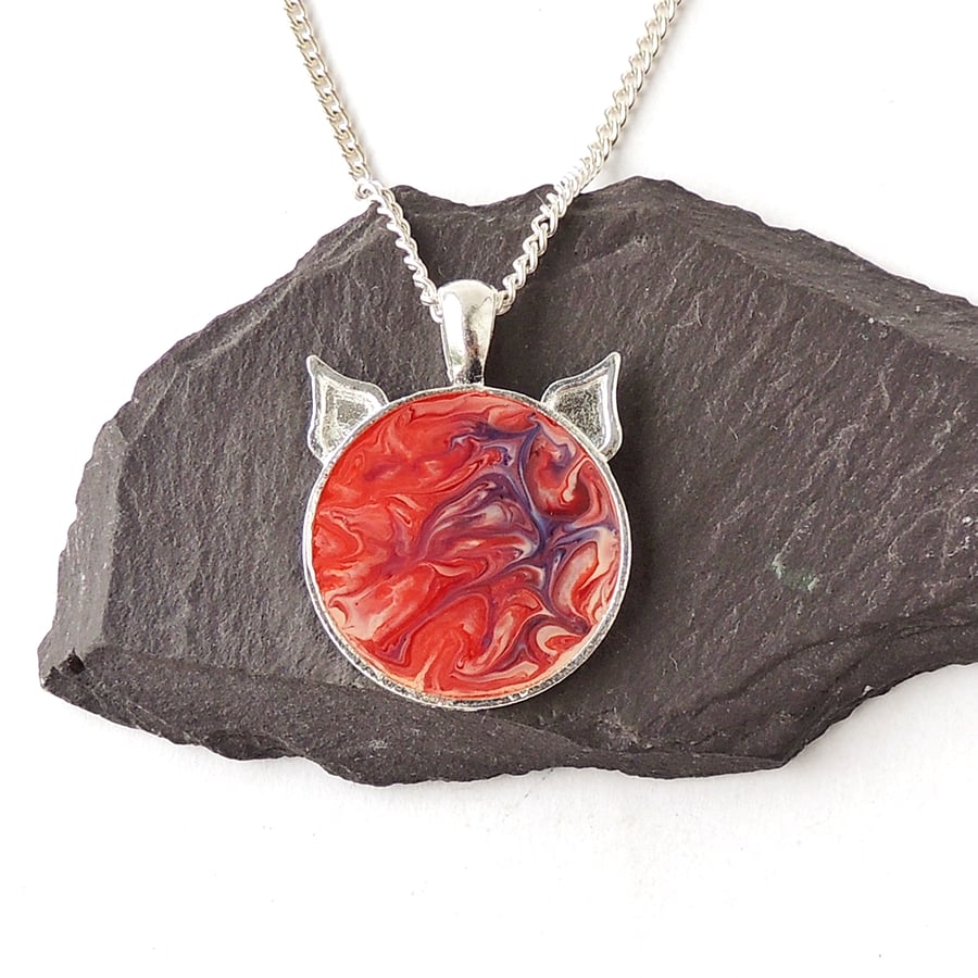 Red Marble Pattern Cat Necklace - F007