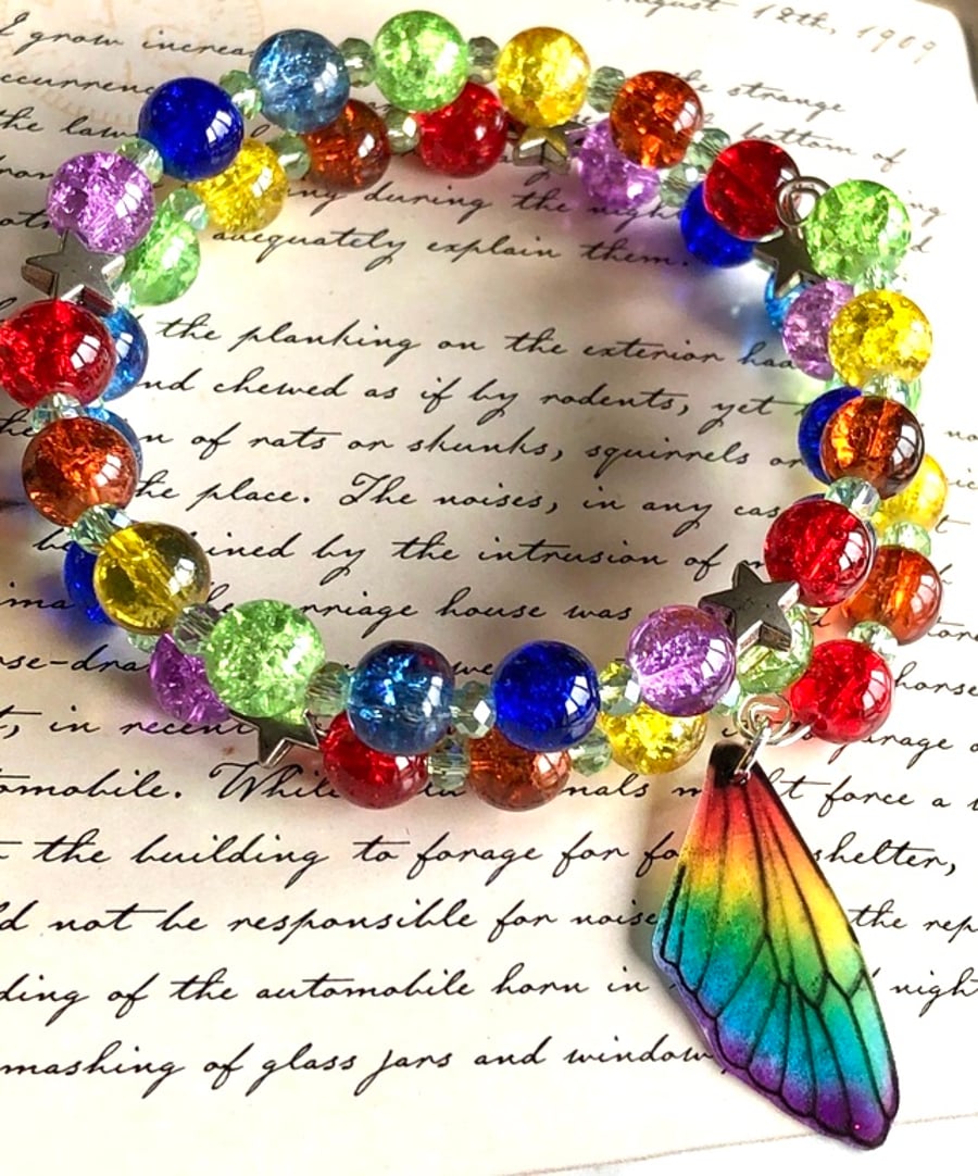 Rainbow Star Fairy Wing Beaded Bracelet