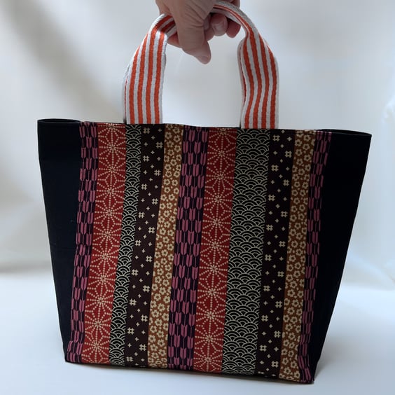 Tote Bag Japanese Fabric and Patterns Orange and Brown